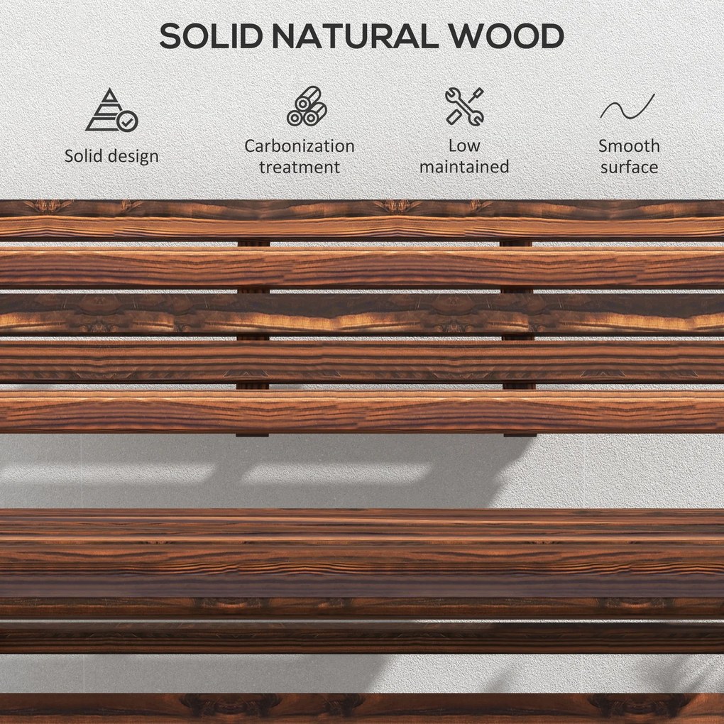 Outsunny Ławka ogrodowa dwuosobowa z oparciem Drewniana Wypalana 122x63x83 cm do 250 kg | Aosom PL