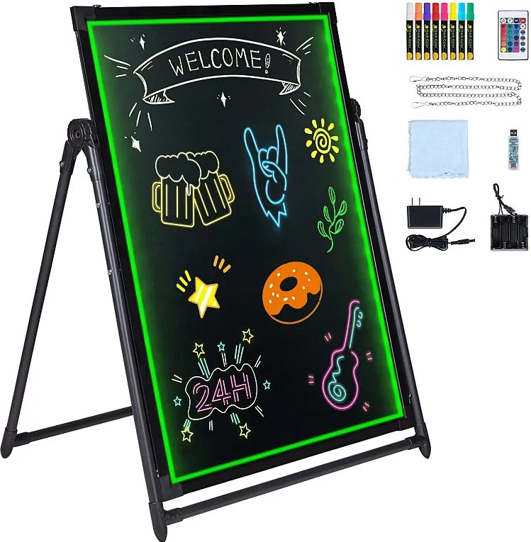 Tablica do Pisania Wiadomości LED SucceBuy 59,8 x 79,8 cm Oświetlana Usuwalna Tablica Cierna