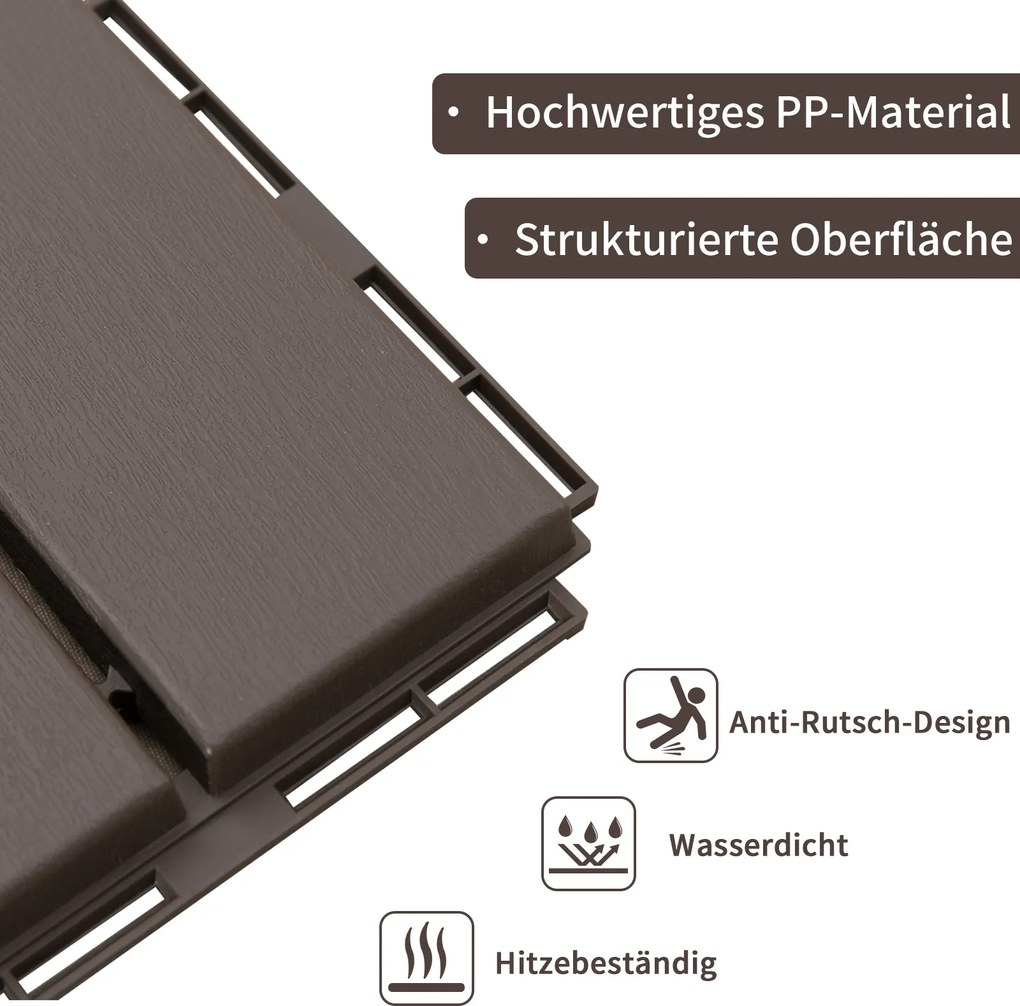 Zestaw 9 płytek podłogowych Outsunny, mechanizm zatrzaskowy, imitacja drewna, kolor brązowy, 30 x 30 x 2 cm (wymiary 1 płytki)