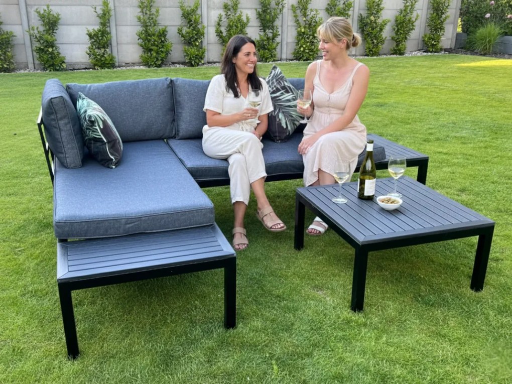 Zestaw 2 x Sofa Narożna Dwuosobowa Stalowa VENTO Stolik Kawowy Czarny