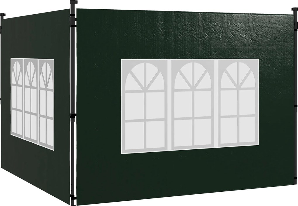 Outsunny Zestaw 2 Ścian Boczne do Pawilonu 3x3 3x6 Wodoodporne Ściany z Oknami, Ciemnozielone | Aosom PL