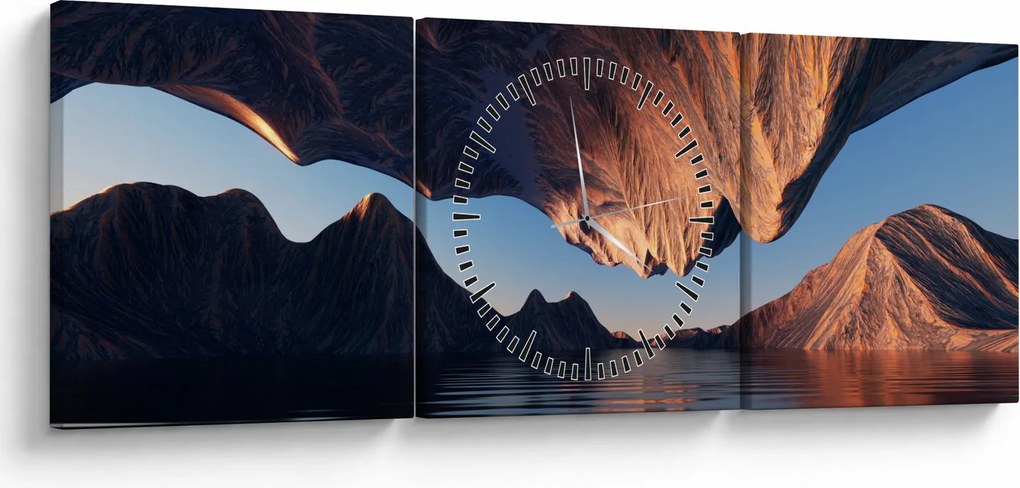 Obraz - Klify 3D (z zegarem) (90x30 cm)