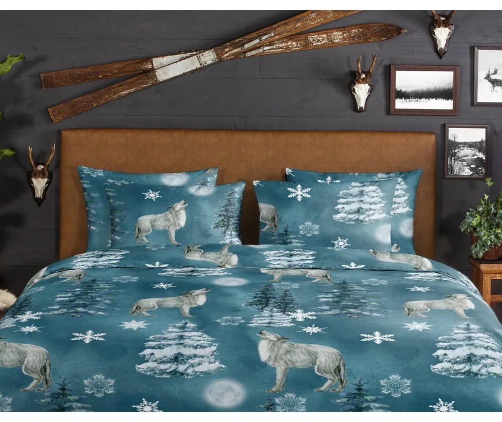 Morska flanelowa pościel jednoosobowa 140x220 cm Midnight – Good Morning
