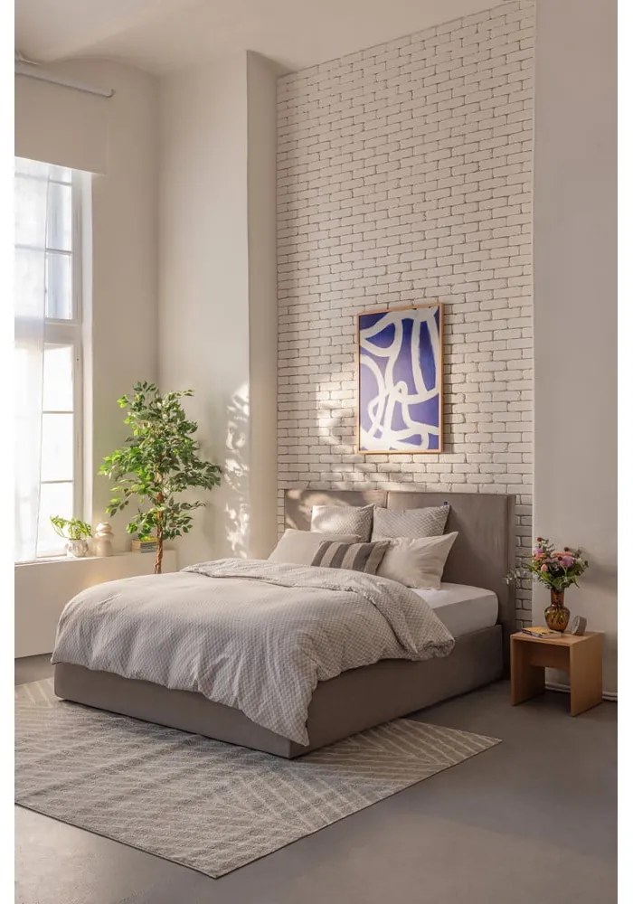 Szarobrązowe tapicerowane łóżko dwuosobowe ze schowkiem i stelażem 160x200 cm Thessa Bold – Bonami Selection