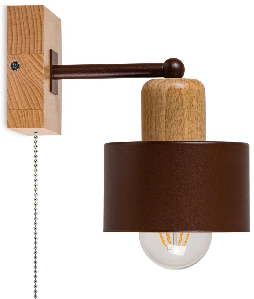 Brązowy kinkiet LED SHWD-BR10x10BU jednopunktowy z litego drewna z włą