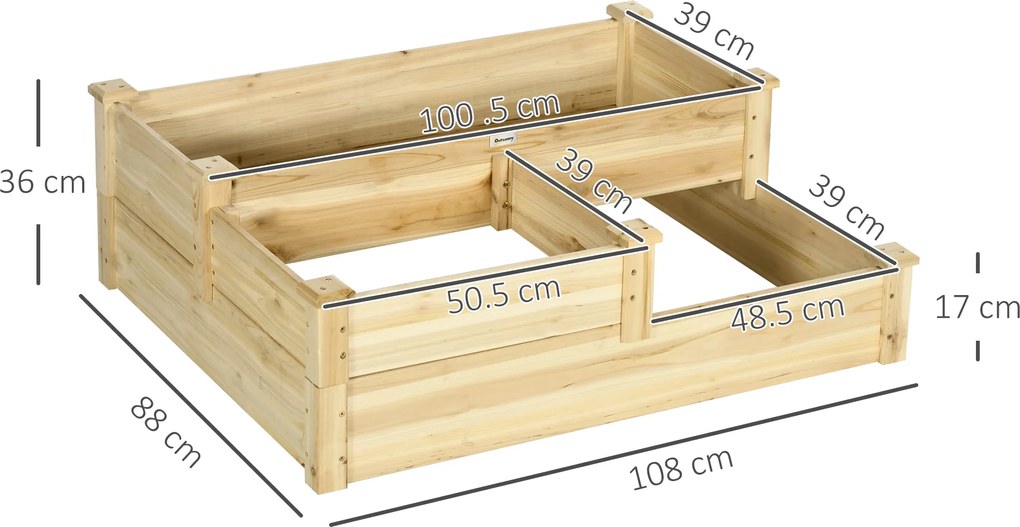 Outsunny Łóżko Ogrodowe 3-Stopniowe Drewniane Schodki na Rośliny Balkonowe Wysokie Łóżko Świerkowe | Aosom PL