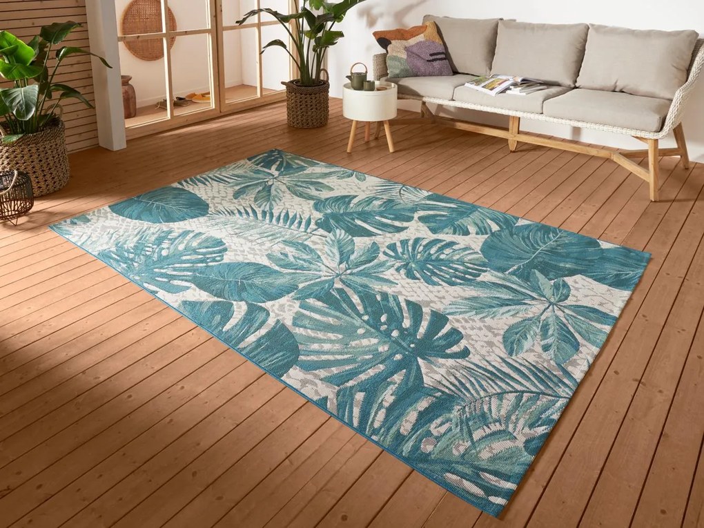 Dywan zewnętrzny Flair Liście turkusowe 240 cm x 340 cm