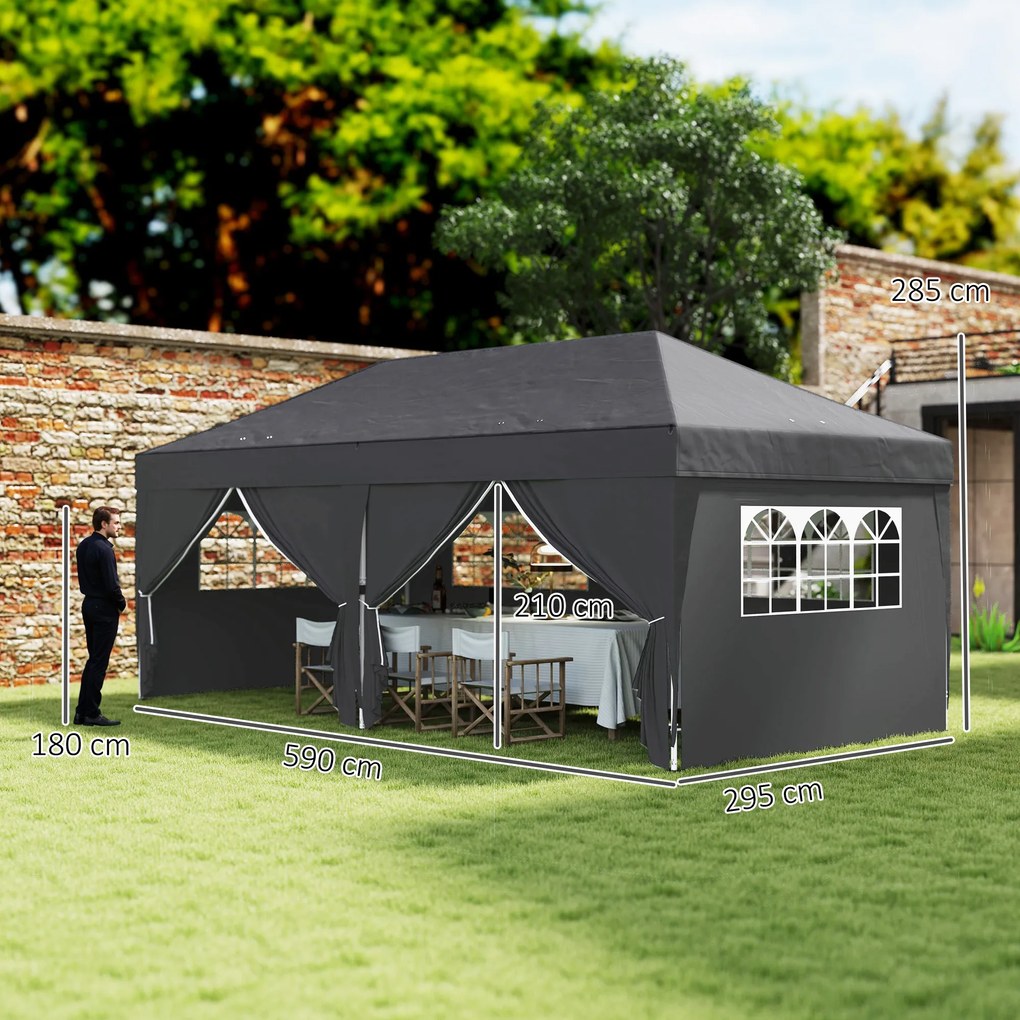 Outsunny Pawilon ok. 6x3m Stabilny Zimoodporny Pop-up Składany Pawilon z Oknami, Drzwiami na Zamek, Ściankami, Ochroną UV | Aosom PL