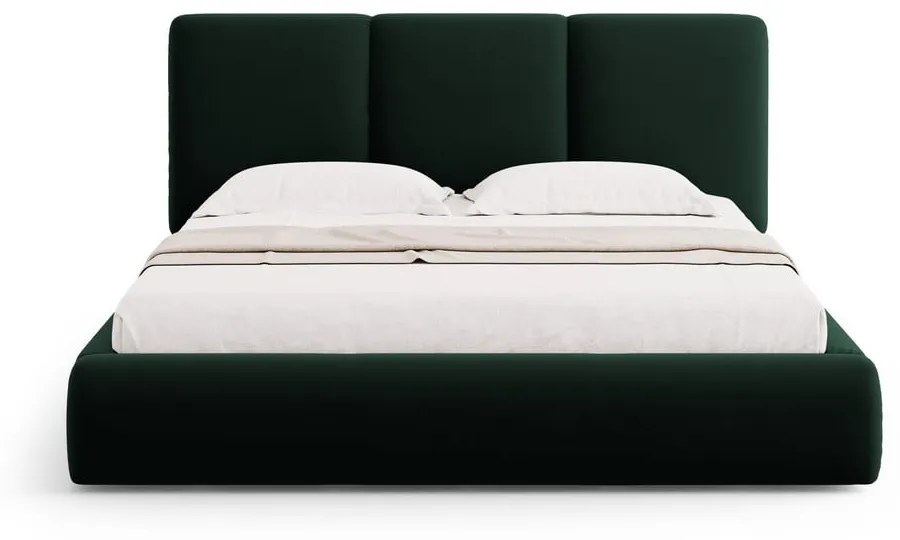 Ciemnozielone aksamitne tapicerowane łóżko dwuosobowe ze schowkiem i stelażem 180x200 cm Brody – Mazzini Beds