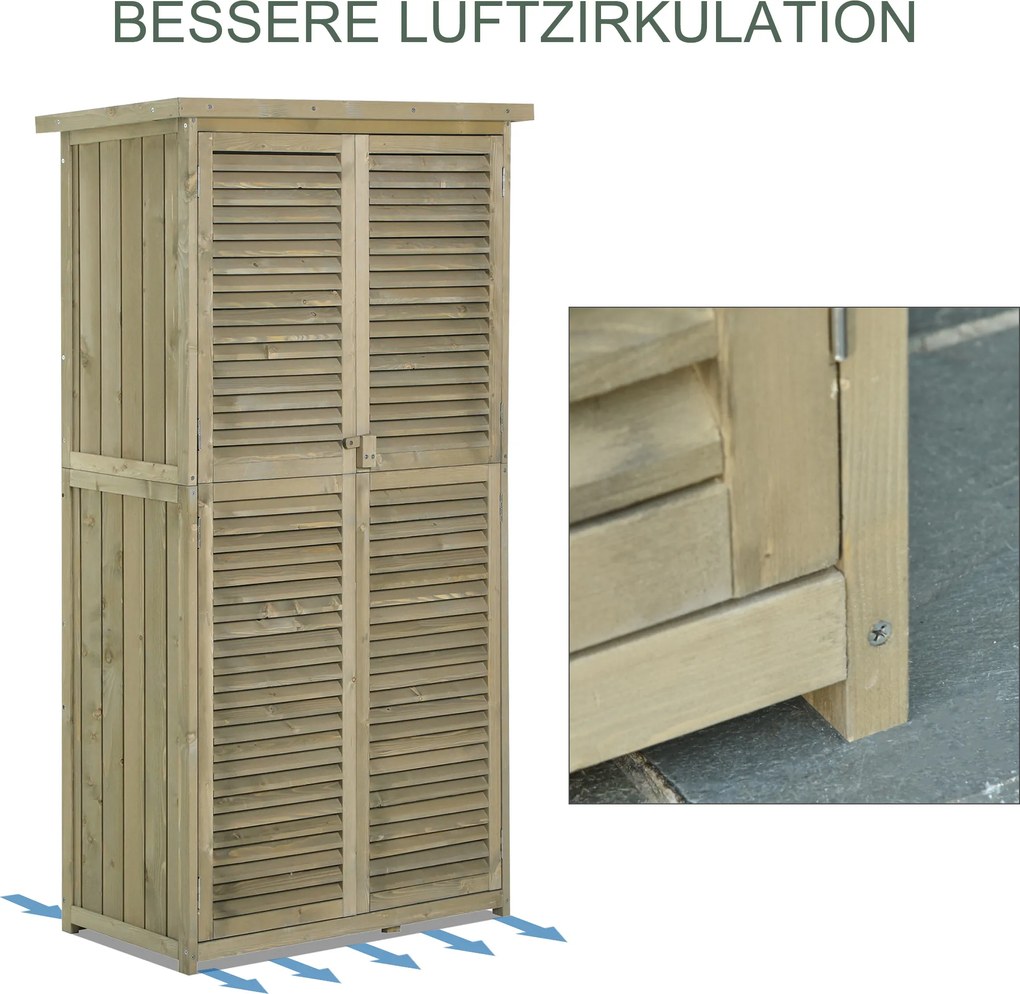 Outsunny szafka ogrodowa drewno szafka na narzędzia 4 półki z asfaltowym dachem szara