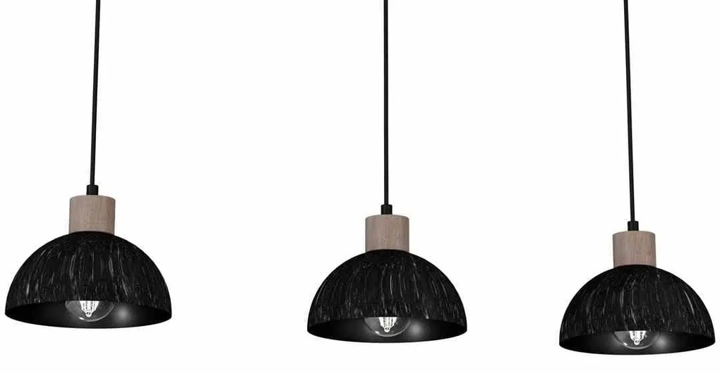 Lampa wisząca, czarna, drewno, potrójna, ERIK Sawn black/Patinated wood 3XE27