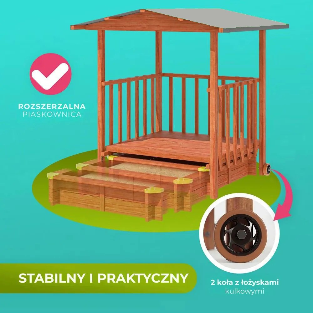 Piaskownica z werandą SUNNY, 130x130x143cm, brązowa/szara Jurhan