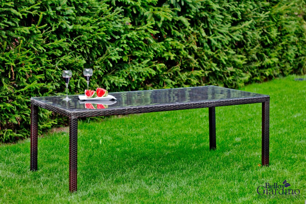 Duży stół tarasowy z technorattanu 200 x 100 cm SOTTILE brąz