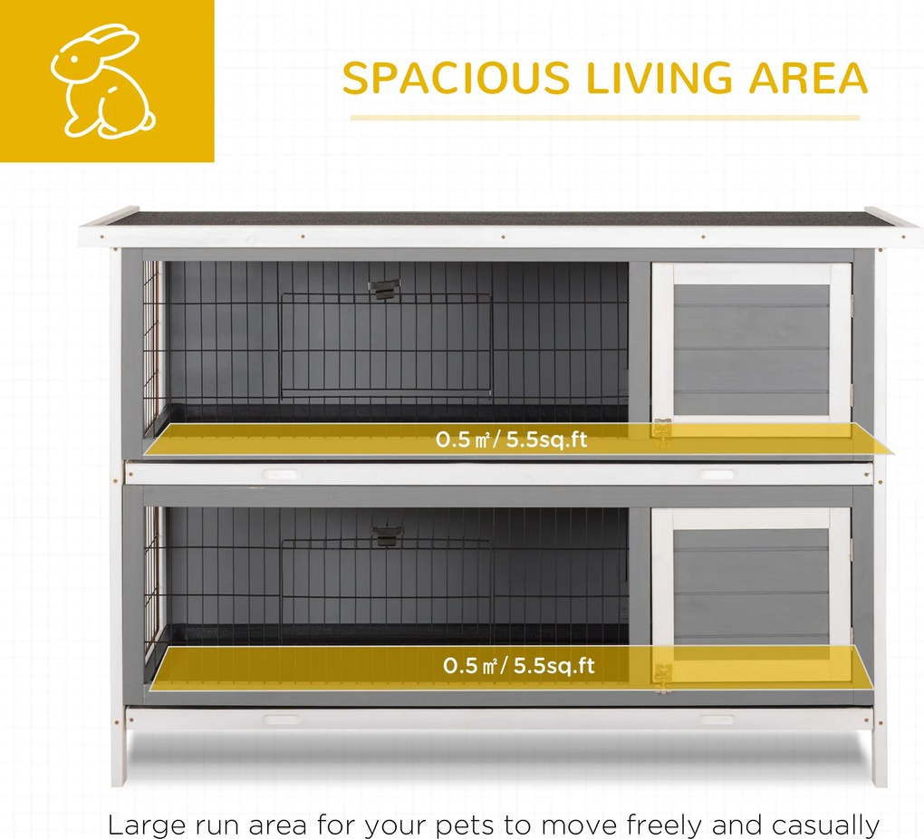 PawHut Klatka dla małych zwierząt dla świnek morskich i królików karłowatych, dwupoziomowa, drewniana, szara