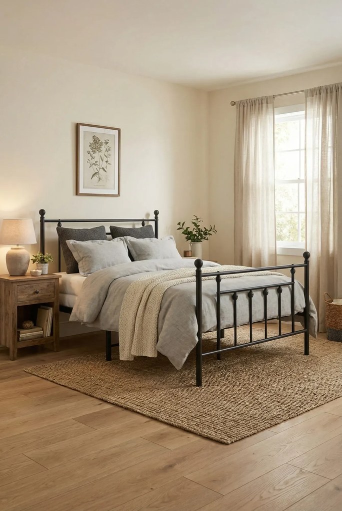 Czarne metalowe łóżko jednoosobowe 100x190cm L5-N79