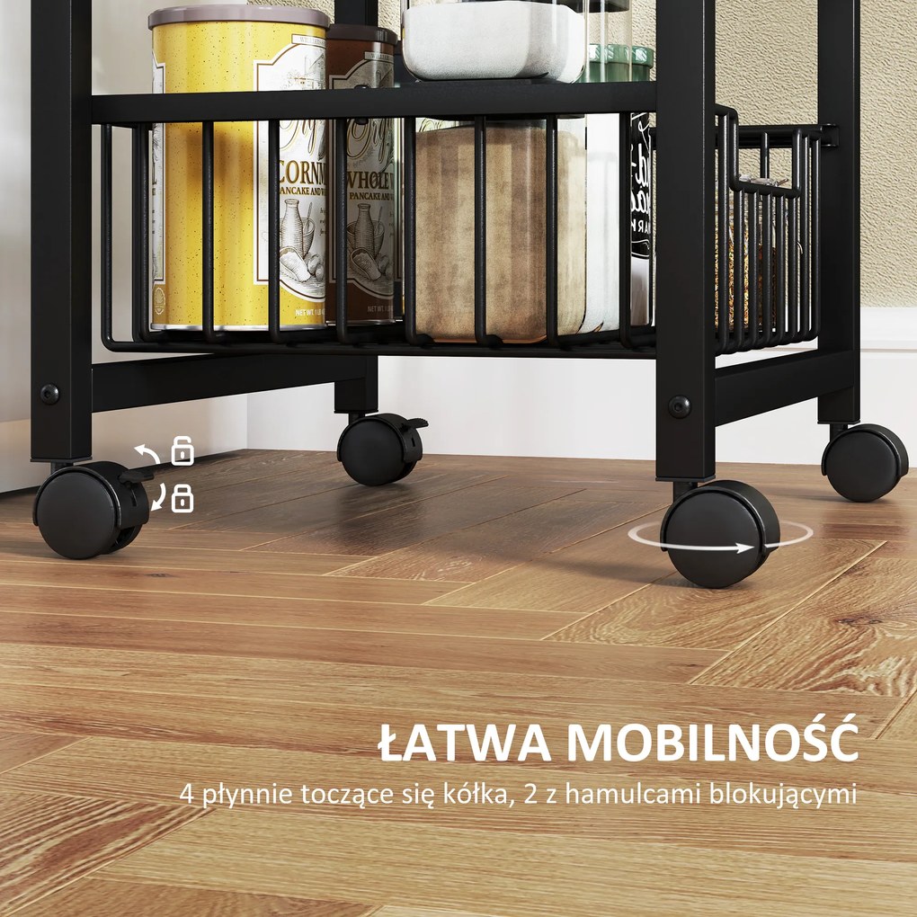 HOMCOM 4-poziomowy Wózek Kuchenny na Kółkach, Mobilny Wózek Serwisowy, Kuchenny Trolley z 4 Koszami Stalowymi
