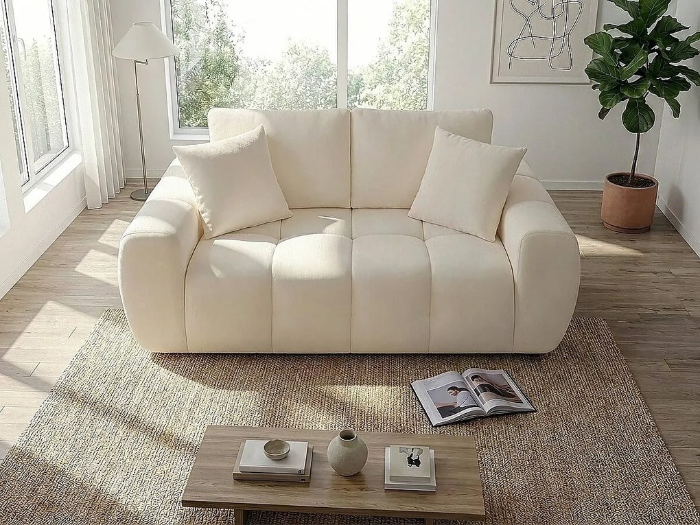 Sofa prosta "Léonie" w tkaninie bąbelkowej - 2-osobowa - Beżowa