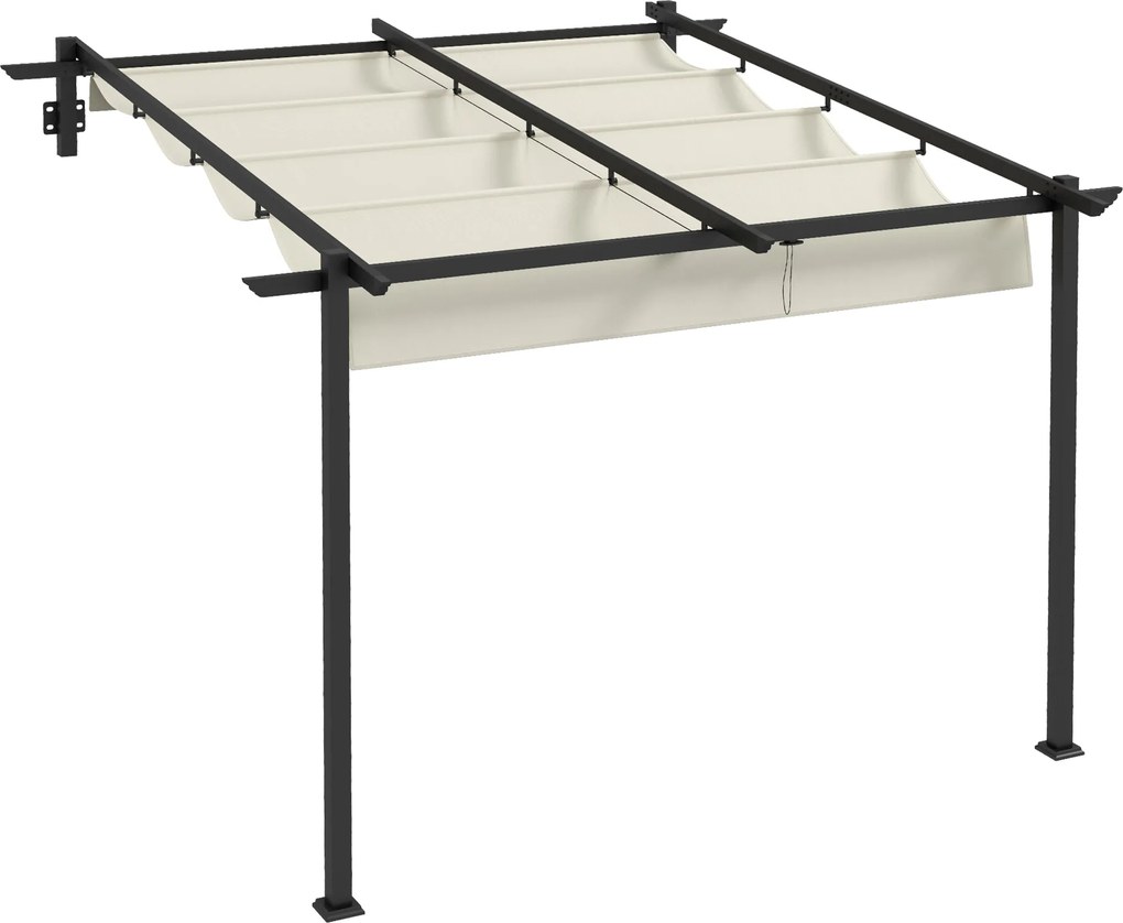 Outsunny Pawilon Ogrodowy 3 x 3m, Rozsuwany Dach, Montaż Ścienny, Metalowa Rama, Kremowy