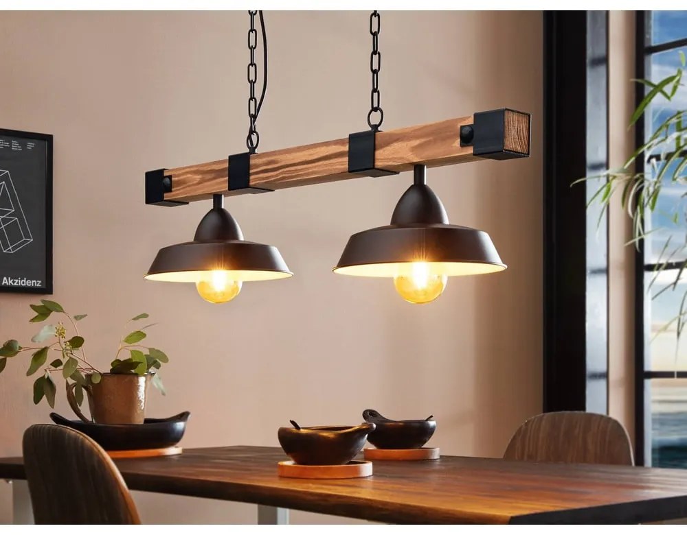 Czarno-naturalna lampa wisząca z metalowym kloszem OLDBURY – EGLO