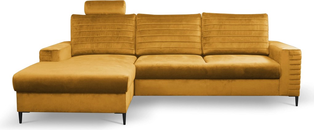 Masseno Narożnik GRIFO z funkcją spania i pojemnikiem na pościel Narozniki L, Rozkładana sofa - Żółty, VELLUTO MUSTARD 8
