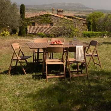Zestaw Stołu Rozkładanego 100-160x100 Cm Karvia I 6 Składanych Krzeseł Ogrodowych Z Drewna Akacjowego Zayma Akacja Brąz - Sklum