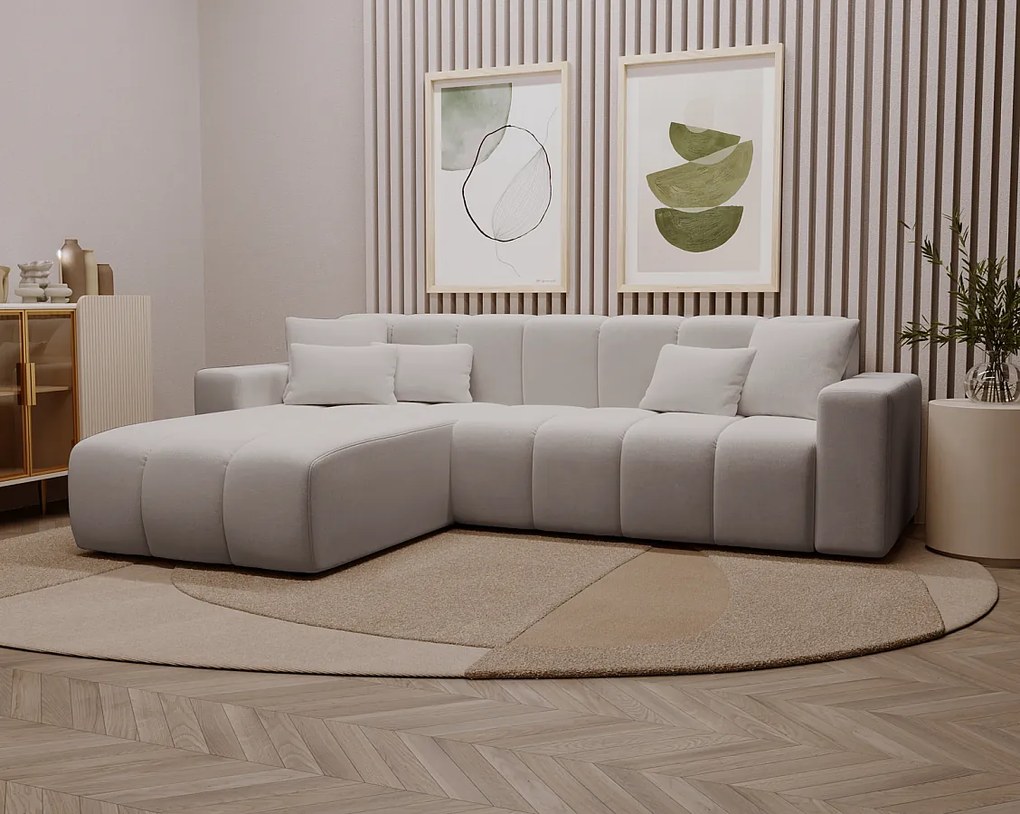 Emporius Miral narożnik w kształcie L - sofa do salonu bez funkcji spania i bez pojemnika - nowoczesny styl, lewostronny, tkanina aksamitna, jasny szary (Komodo 20)