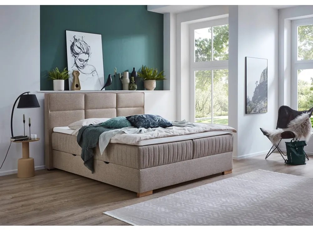 Beżowe łóżko boxspring ze schowkiem 160x200 cm Tambo – Meise Möbel