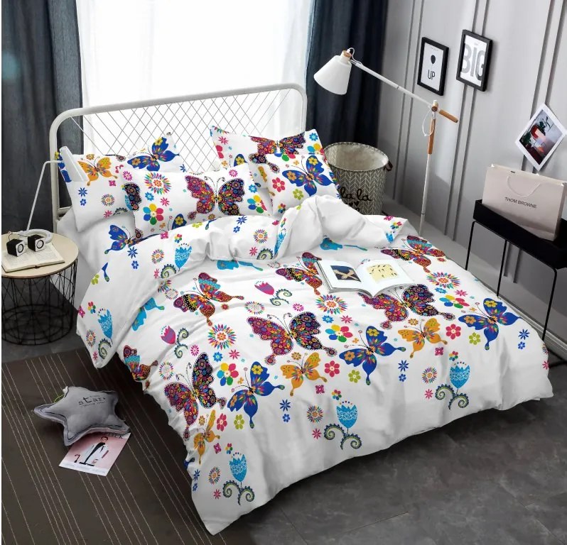 PrzytulneMieszkanie.pl PrzytulneMieszkanie.pl Pościel z mikrofibry KOLOROWY MOTYL biała Rozmiar pościeli: 2 szt 70 x 90 cm | 200 x 220 cm