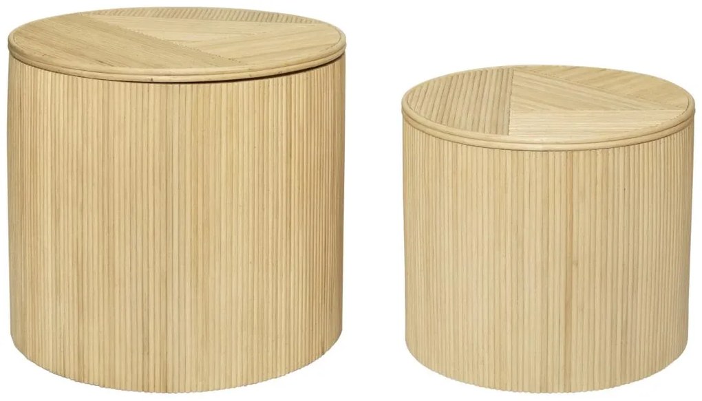 Zestaw 2 stolików dostawianych okrągłych ze schowkami - Rattan - śr. 50 x wys. 46 cm i śr. 39,5 x wys. 36 cm - Naturalny jasny - GABES