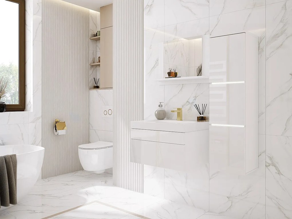 Zestaw mebli łazienkowych, Matowa biel, Połysk biały, 90 x 110 cm