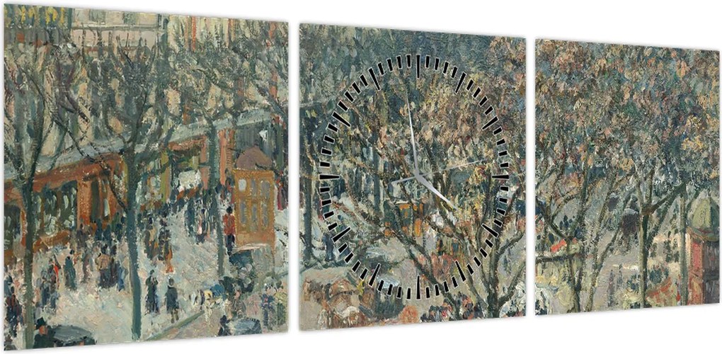 Obraz - Camille Pissarro, Boulevard des Italiens, Morning, Sunlight, reprodukcje (z zegarem) (90x30 cm)