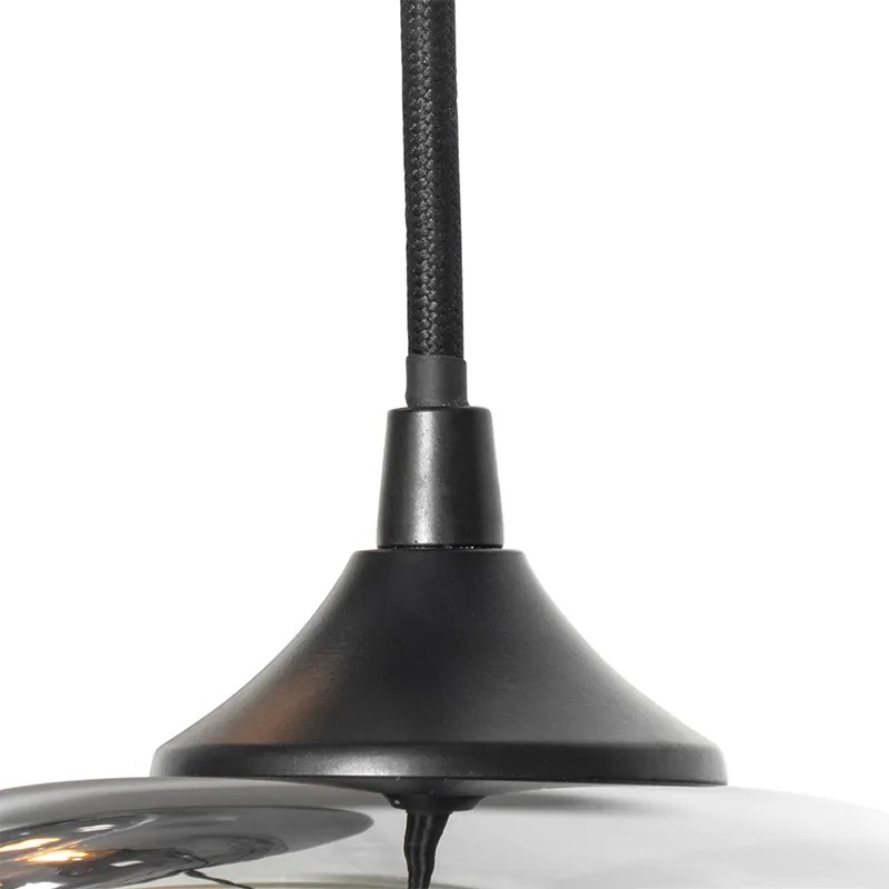 Lampa wisząca art deco czarna z przydymionym szkłem 3-światłowa okrągła - Busa ArtDeco Oswietlenie wewnetrzne