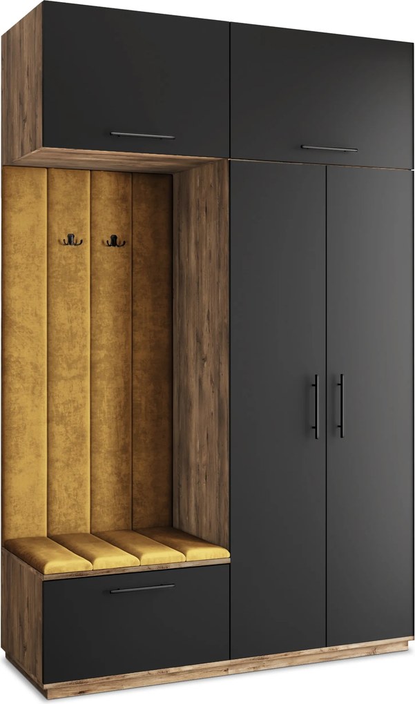 Masseno Garderoba REMA 150/240/60 cm Nowoczesna Szafa do Przedpokoju Dąb lefkas, MONOLITH 48 (Żółty)