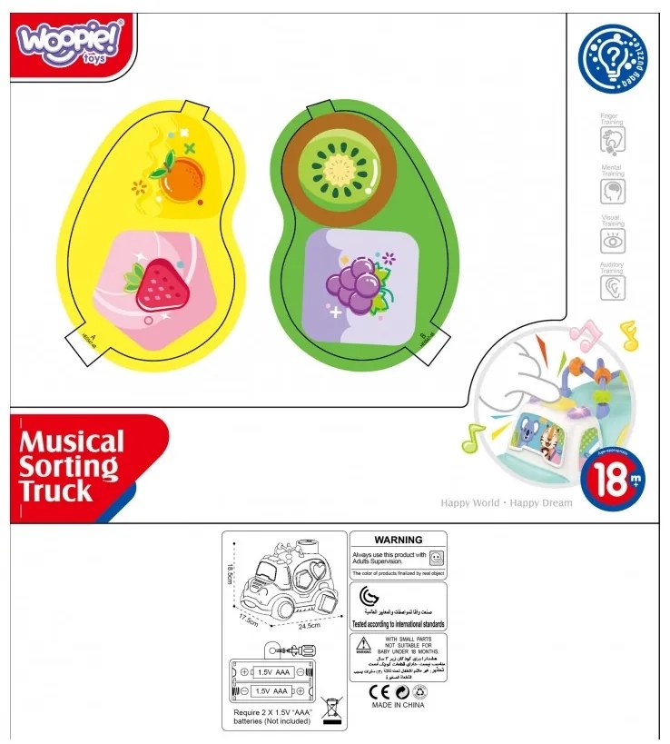 Woopie baby interaktywny samochodzik muzyczny sorter montessori niebieski