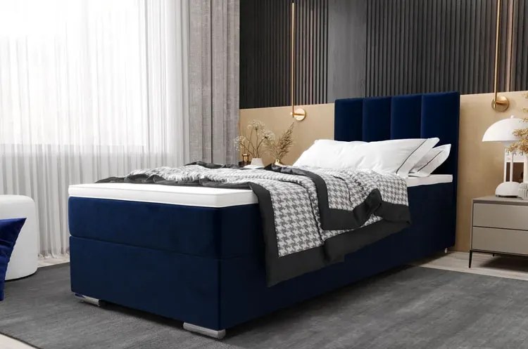 Welurowe łóżko z pionowo pikowanym zagłówkiem 90x200 R0-M52