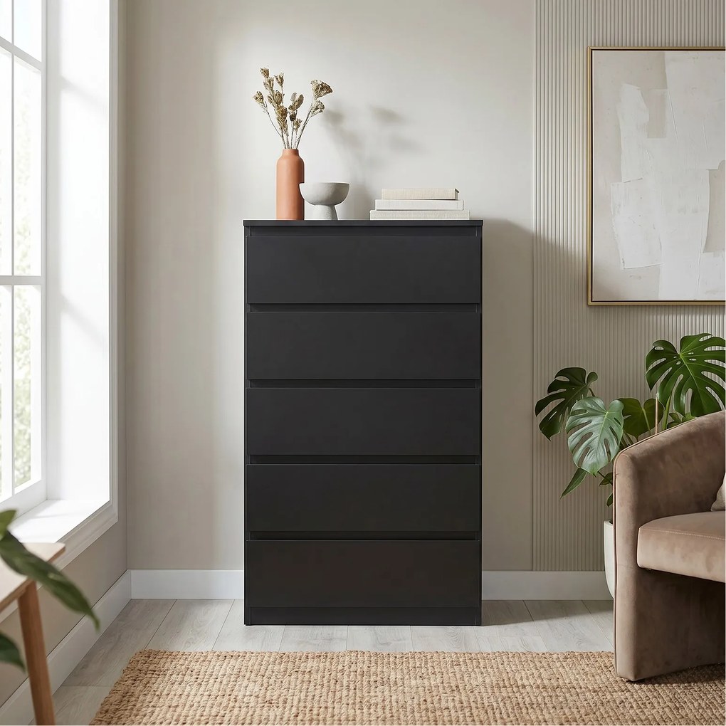 Komoda NUDO 70 cm do Salonu Sypialni 5 Szuflad Czarny