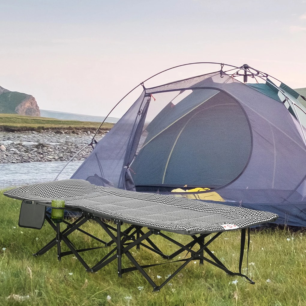 Outsunny Łóżko kempingowe z torbą i uchwytem na kubek Wygodny leżak na camping Czarny | Aosom PL