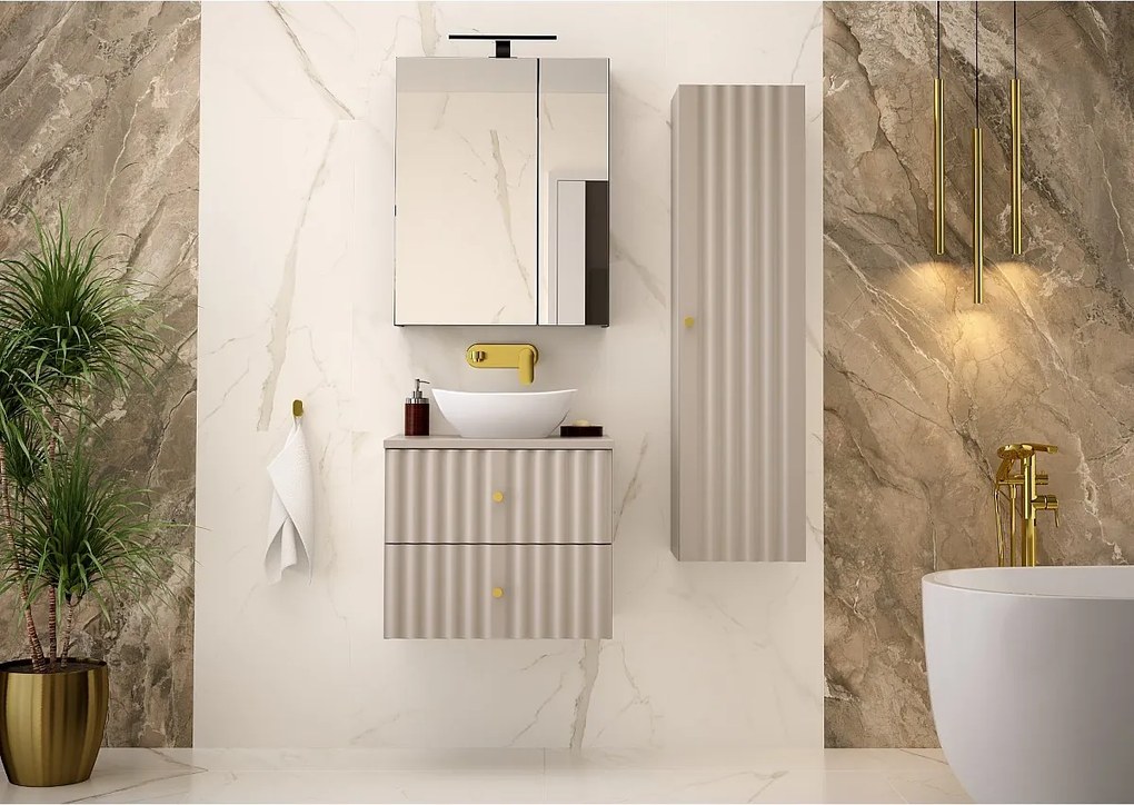 Kaszmirowa Szafka Łazienkowa pod Umywalkę  60cm Ryflowane Fronty Aqua