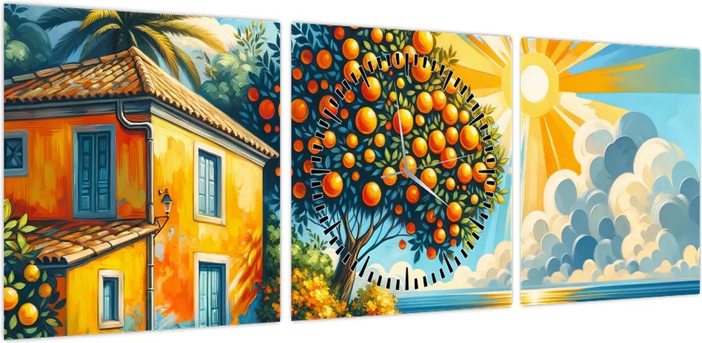 Obraz - Dom z pomarańczami I. (z zegarem) (90x30 cm)