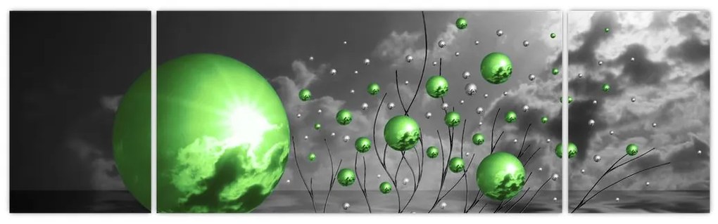 Obraz zielonych abstrakcyjnych kul (170x50 cm)