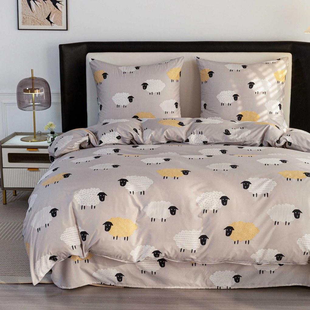 PrzytulneMieszkanie.pl PrzytulneMieszkanie.pl Pościel z mikrowłókna SHEEP DREAM szare Rozmiar pościeli: 2 szt 70 x 90 cm | 200 x 220 cm