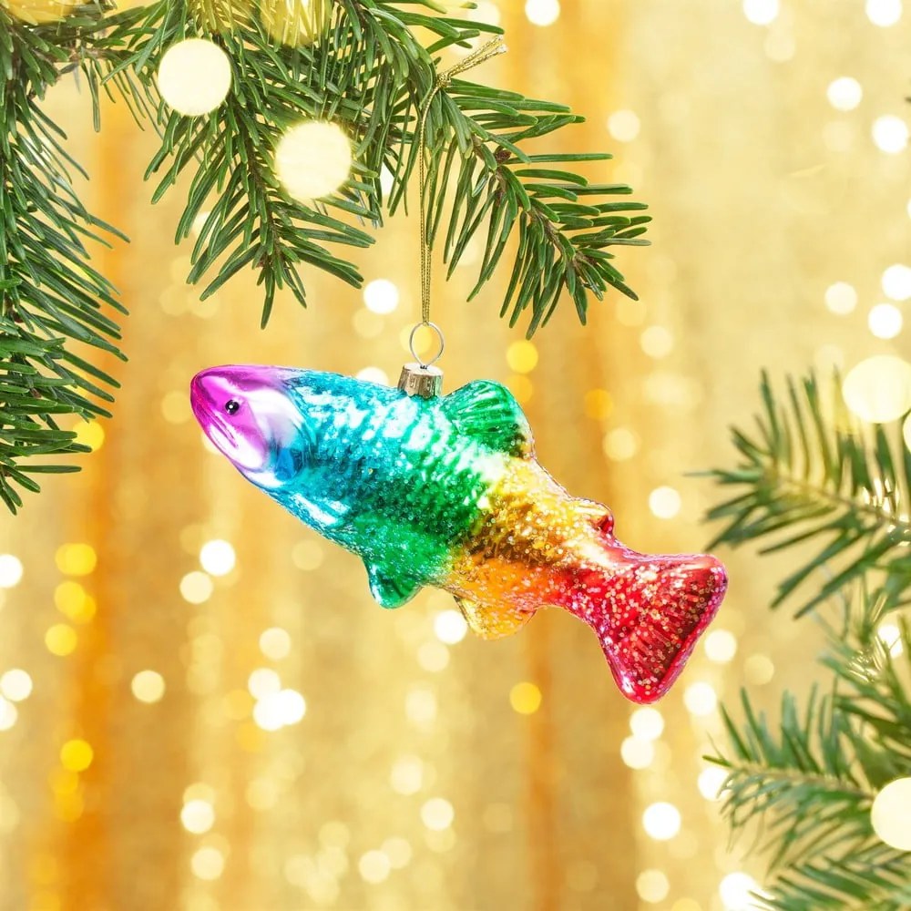 Szklana ozdoba świąteczna wykonana ręcznie 7 cm Rainbow Trout – Sass &amp; Belle