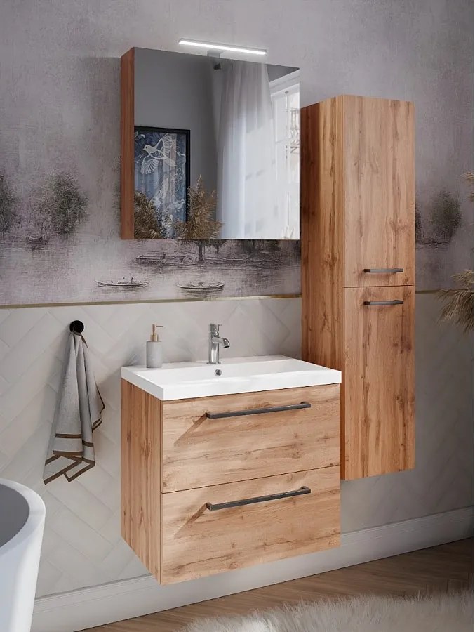 Zestaw do Łazienki 80cm Szafka z Umywalką Dąb Wotan Aster