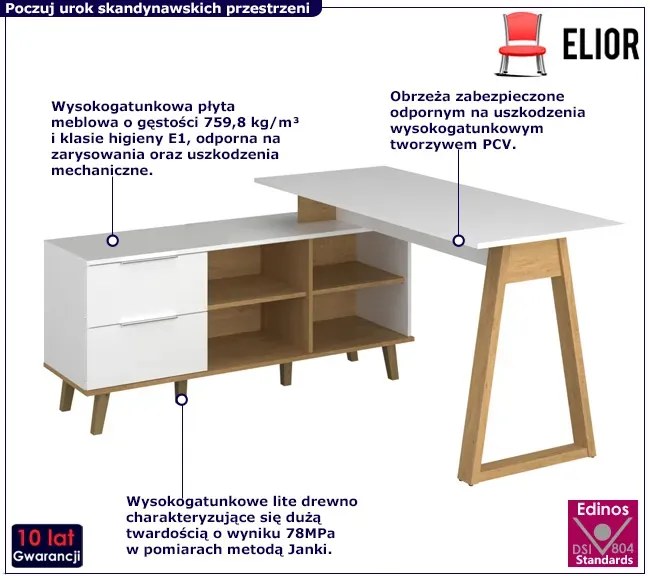 Białe skandynawskie biurko z regałem - Norveso 15X