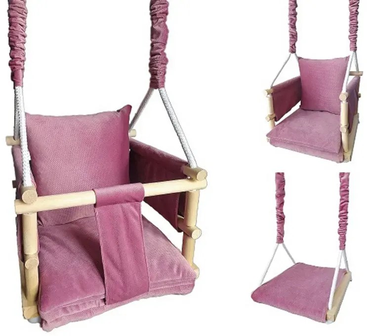 Ciemnoróżowa huśtawka dziecięca welwetowa S0-G90