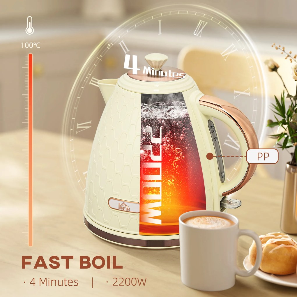 HOMCOM Czajnik, 2200W, okno widokowe, filtr, szybki czajnik, beżowy