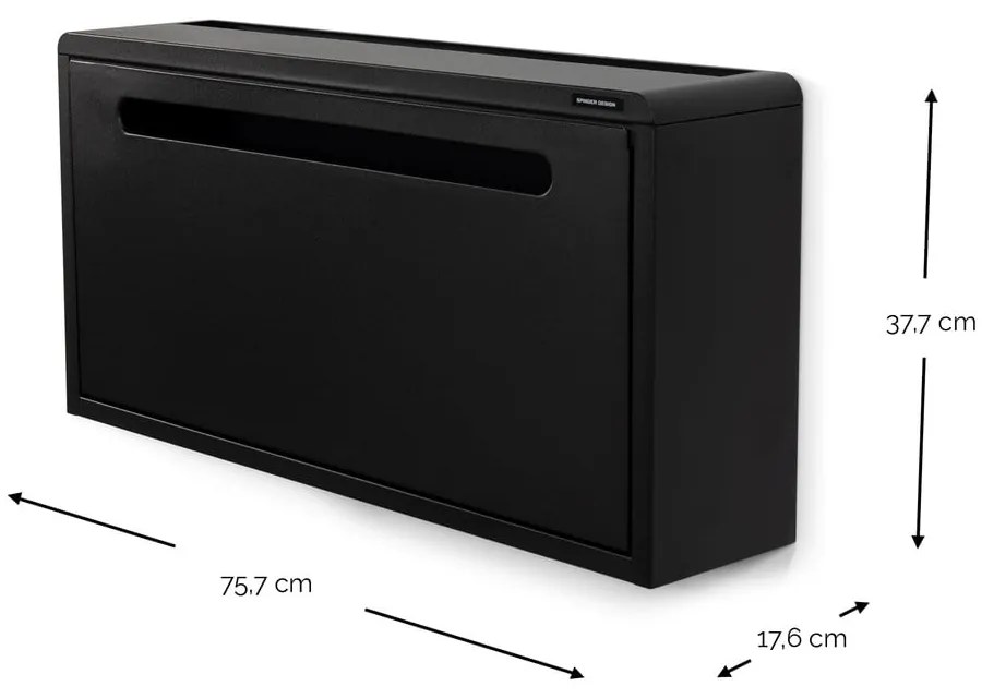 Czarna metalowa uchylna/wisząca szafka na buty 76x38x18 cm Sportiva – Spinder Design