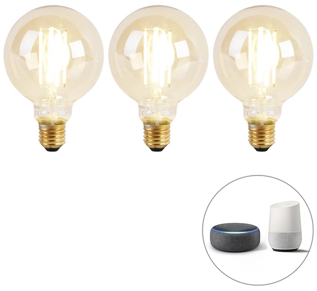 Zestaw 3 inteligentnych żarówek LED E27 z regulacją temperatury barwowej G95 Goldline 7W 806lm 1800K - 3000K