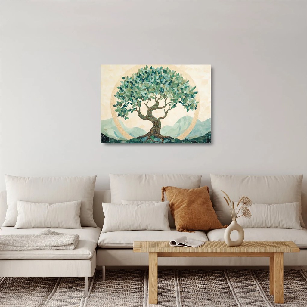 Obraz na szkle – Elegancka mozaika z drzewem (70x50 cm)