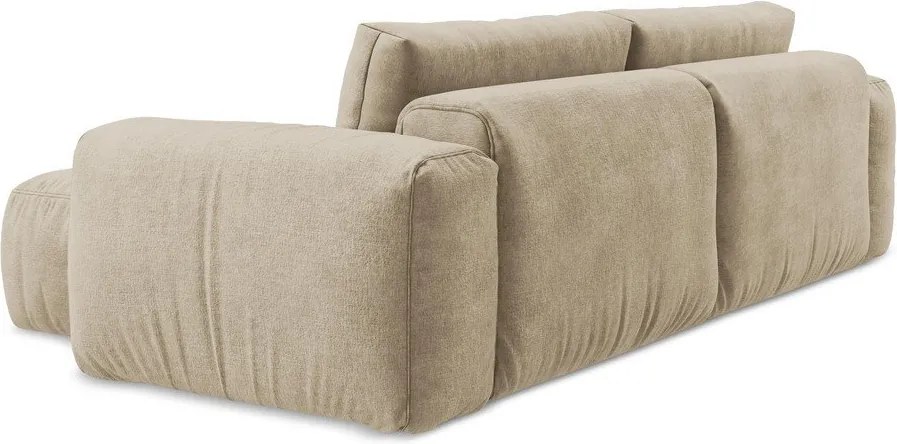 Jasnobrązowy rozkładany narożnik z tkaniny szenilowej (prawostronny/z szezlongiem) Kuki – Makamii